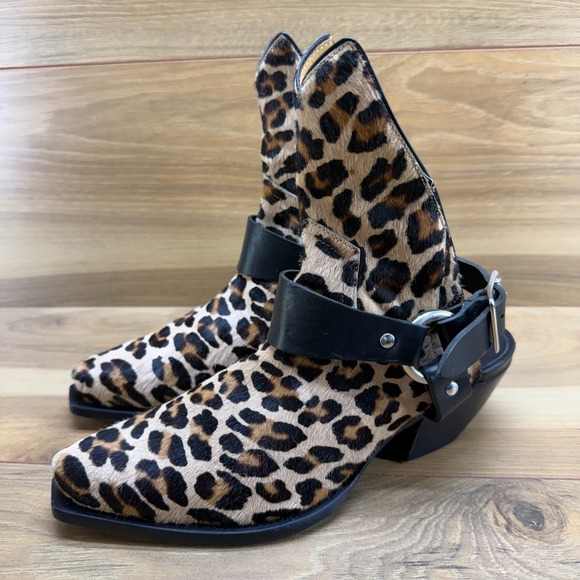 R13 Shoes - R13 Half Cowboy Boots Leopard Womens 6 EU 36 Harness Buckle Snip Toe Calf Hair
